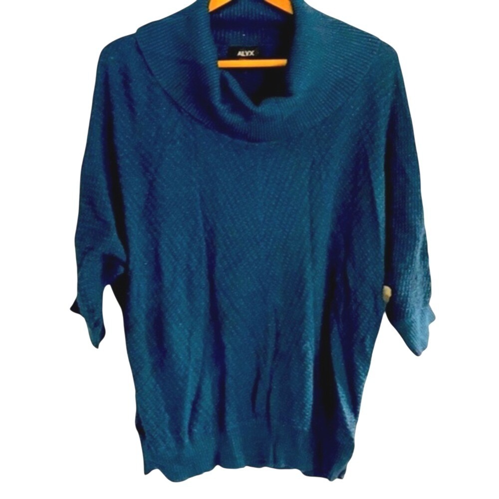 ALYX Cowl Neck Shimmer Sweater 1X Teal Blue Metallic Cowl Neck Casual Chic Knit